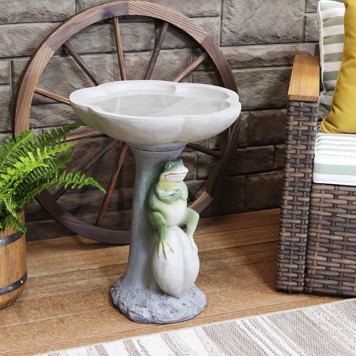 Sunnydaze Decor Polyresin Brooding Frog on Stone Outdoor Garden Bird Bath