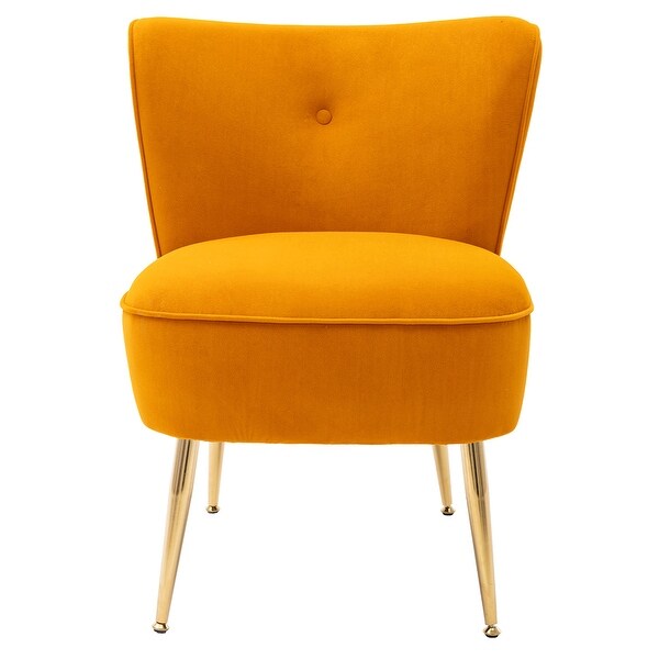 Modern Velvet Side Tufted Wingback Accent Leisure Chair with Ginger Fabric Upholstered Seat and Gold Metal Legs