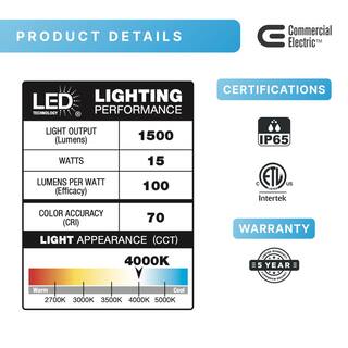 Commercial Electric 50W Equivalent Integrated LED WallFlood Light 1500 Lumens 5 CCT Selectable FSNX15-5CCT-BZ