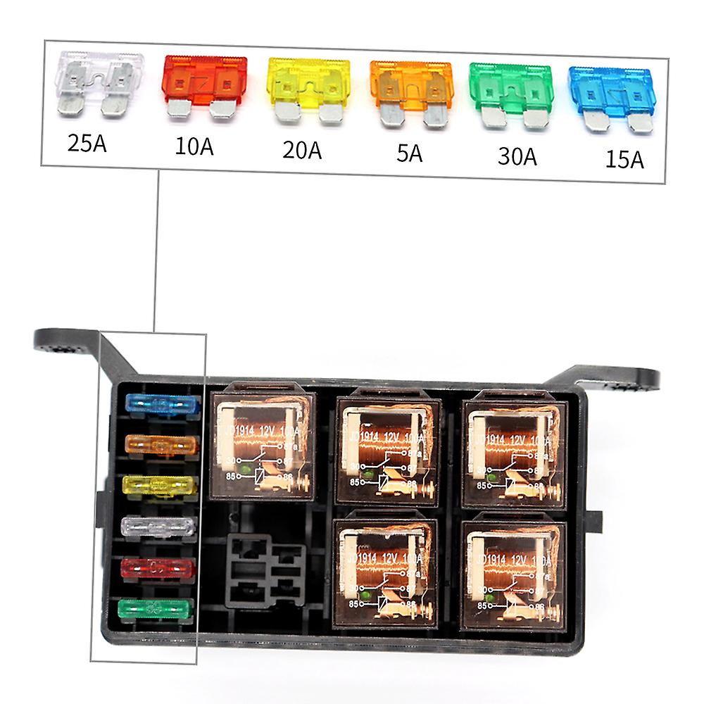 12-slot Relay Box， Set Of Terminals(show In Picture)，6 Pcs Relays，6 Pcs Standard Fuses