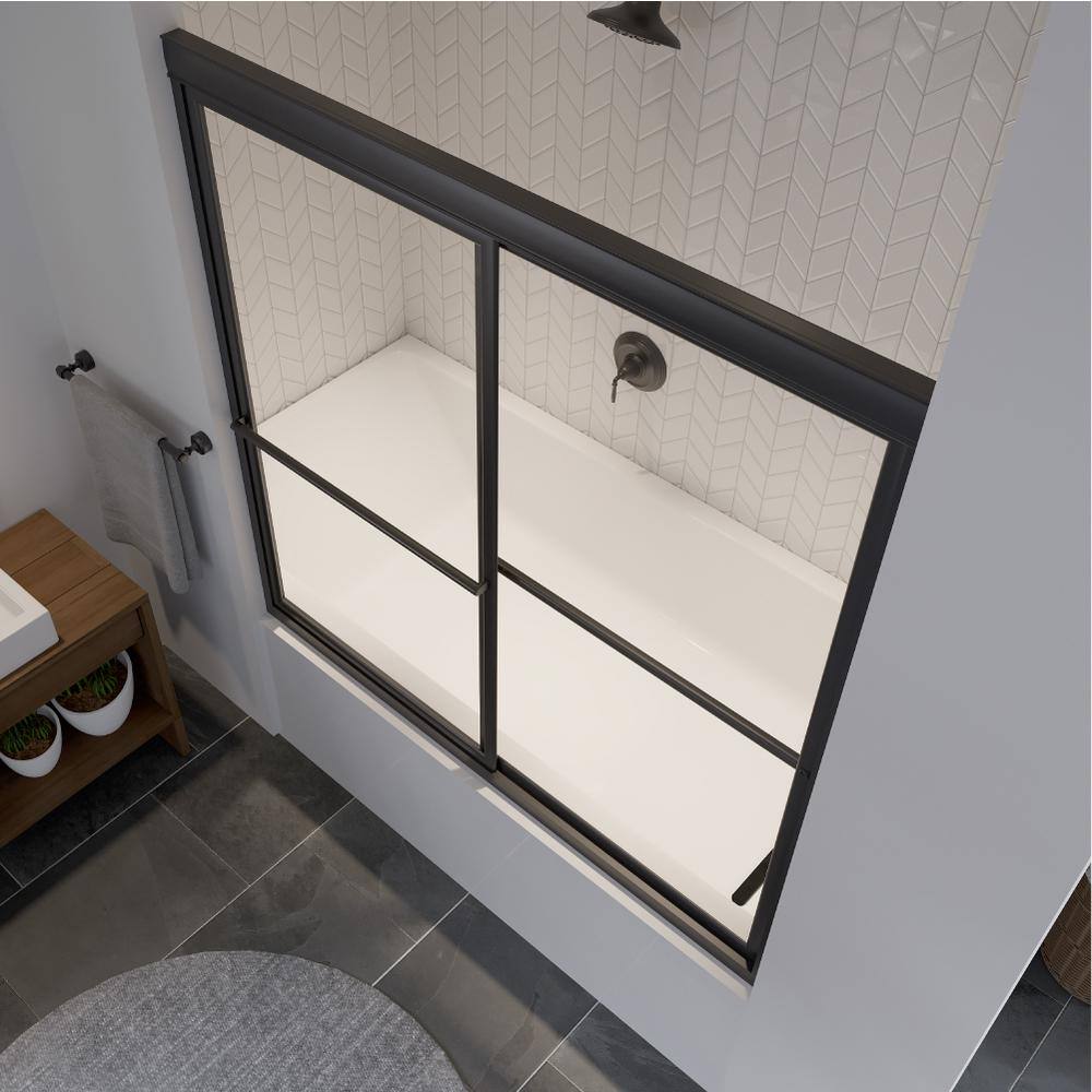 Coastal Shower Doors Newport 54 in. to 55.625 in. x 58 in. Framed Sliding Bathtub Door with Towel Bar in Matte Black and Clear Glass 1554.58O-C