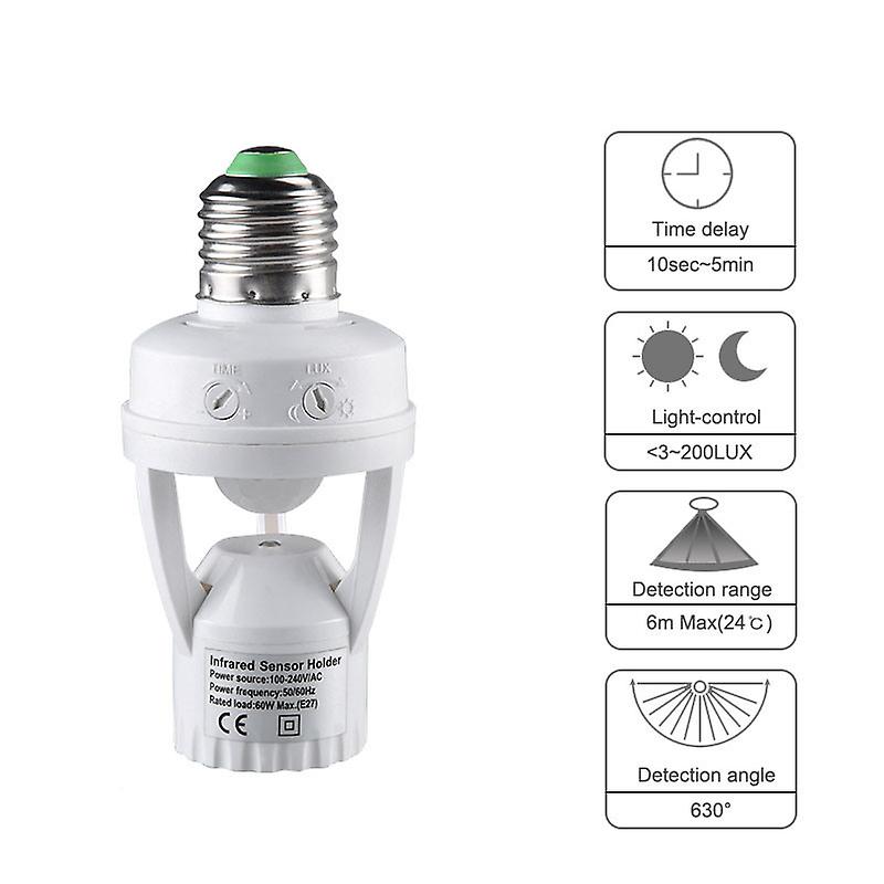 100-240v Socket E27 Converter With Pir Motion Sensor Ampoule Led E27 Lamp Base Intelligent Light Bulb Switch 1pc