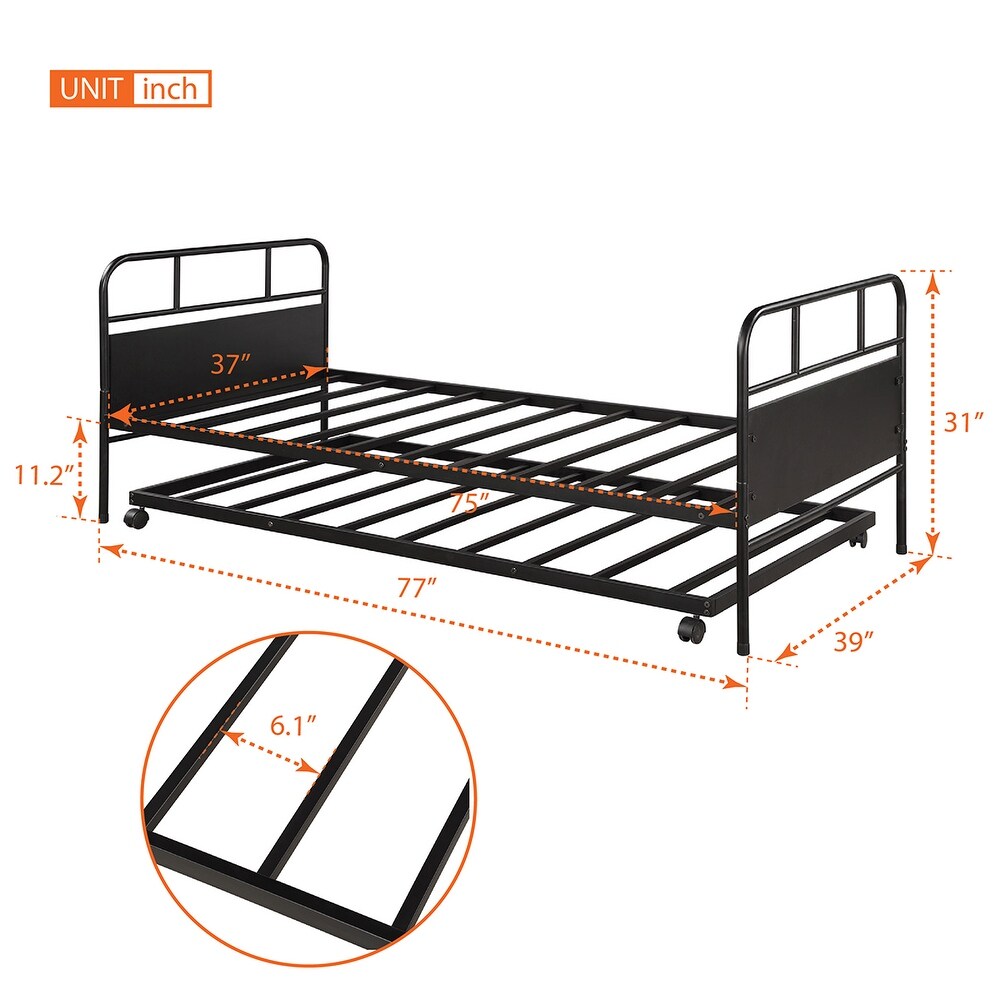 Metal Daybed Platform Bed Frame with Trundle