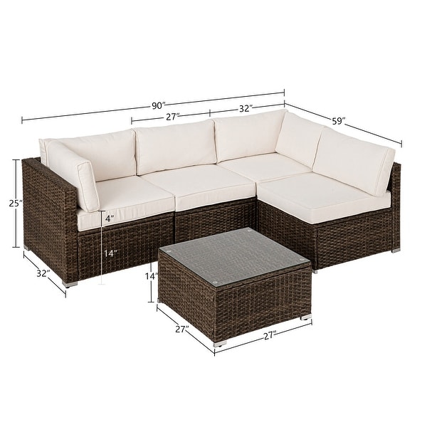 Cosiest 5piece Outdoor Patio Wicker Furniture Set with Coffee Table