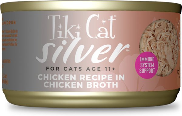 Tiki Cat Silver Chicken Recipe in Chicken Broth Senior Wet Cat Food， 2.4-oz can， case of 6