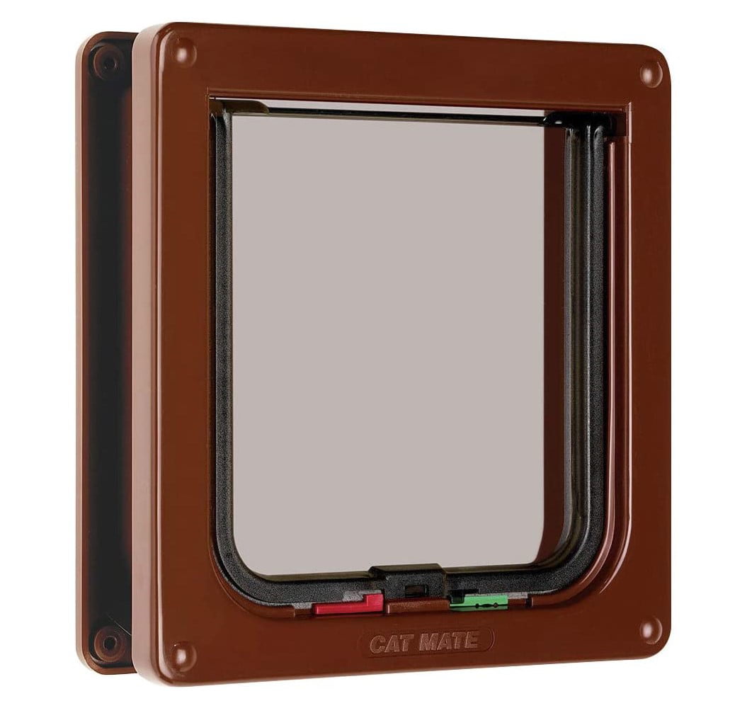 Cat Mate 4 Way Locking Cat Flap with Door Liner， Transparent Flap， and Magnetic Catch - Brown