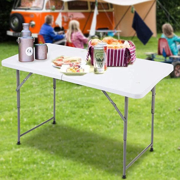 AEDILYS 4 ft Camping and Utility Folding Table Height Adjustable - White