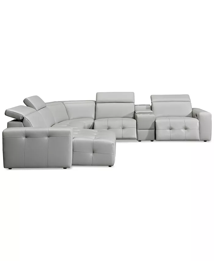 Furniture CLOSEOUT! Haigan 6-Pc. Leather Chaise Sectional Sofa with 2 Power Recliners