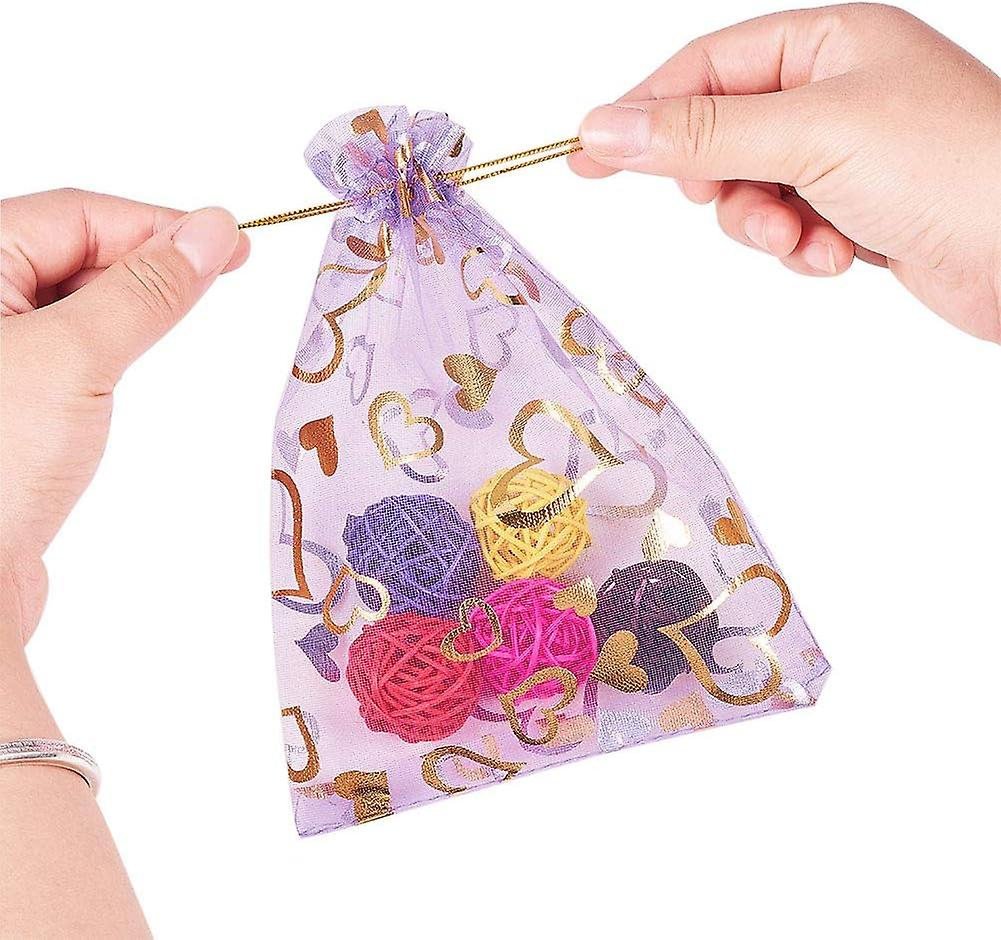 Pandahall 100 Pcs 5x7 Inches Heart Printed Mediumpurple Organza Bags Jewelry Pouch Bags Organza Drawstring Pouches Wedding Favors Bag Candy Gift Bags