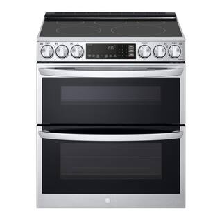 LG 7.3 cu. ft. Smart Double Oven Slide-In Electric Range with ProBake and InstaView in PrintProof Stainless Steel LTEL7337F