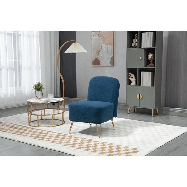 Velvet Accent Chair Leisure Armless Chair with Gold Metal Legs and Solid Wood Frame， Single Reading Chair， Navy