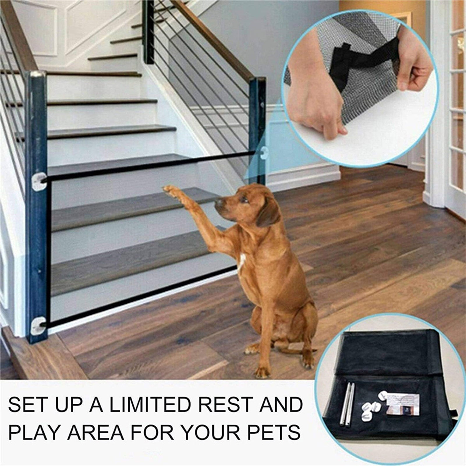 ametoys Mesh Pet Gate Pet Pet Safety Enclosure Isolation Net Portable Folding Stair Gate Flexible Pet Gate Guard Wide Safety Mesh Gate for Dogs Indoor Outdoor Install Anywhere