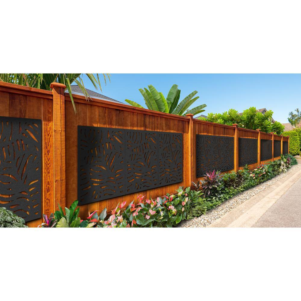 OUTDECO 4 ft. x 3 ft. Black Paradise Hardwood Composite Decorative Wall Decor and Privacy Panel USADSPN1-BL