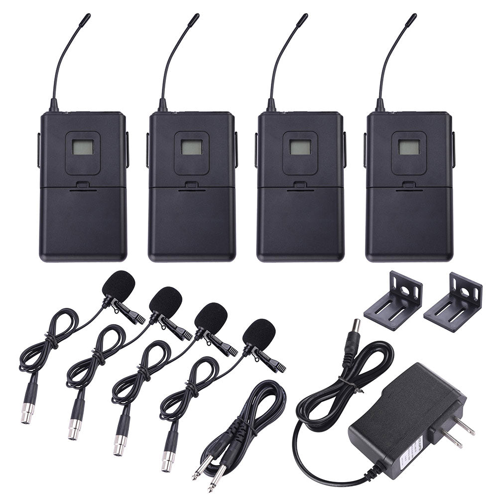 Yescom Pro 4 Channel 262' Wireless UHF Microphone System 4 Lapel Mics