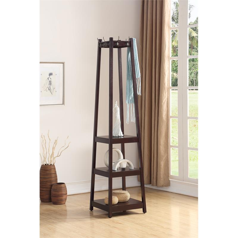 Vassen Coat Rack with 3-Tier Storage Shelves in Espresso Finish