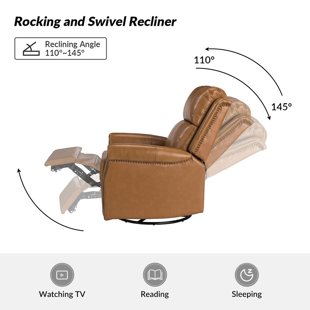 Renato Traditional Genuine Leather Nailhead Power Swivel Recliner Chair with Metal Base Set of 2 by HULALA HOME