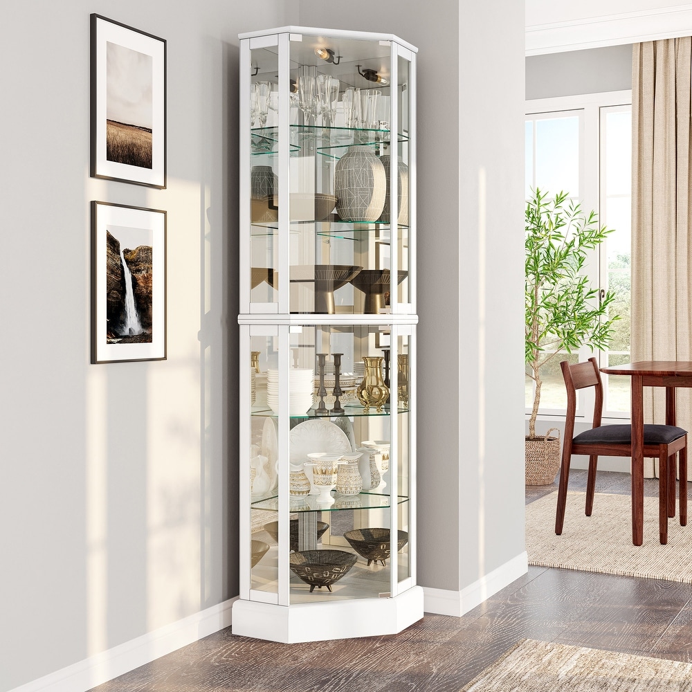 BELLEZE Lighted Curio Cabinet w/Glass Doors   Shelves  Ashfield(White)   White