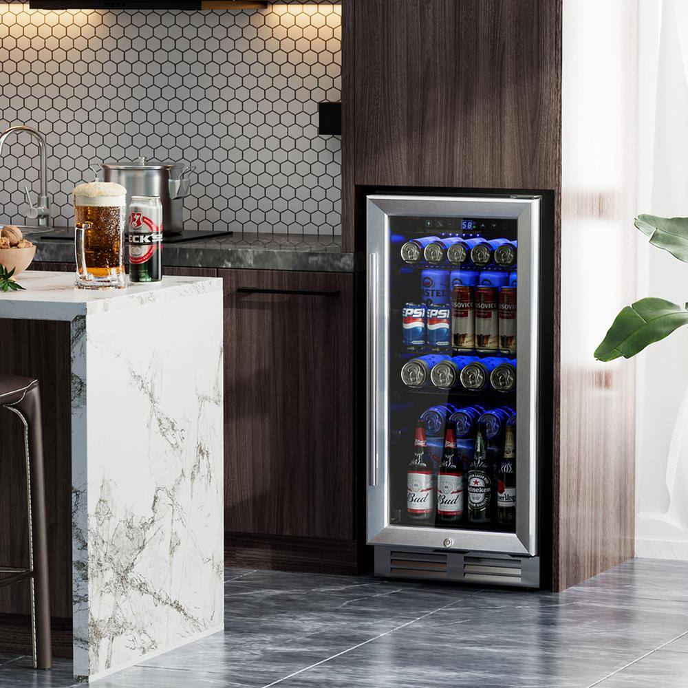 Gymax 15 in. 46-Bottle Wine and Refrigerator 100-Can Beverage Cooler Built-in Freestanding Beverage GYM09275