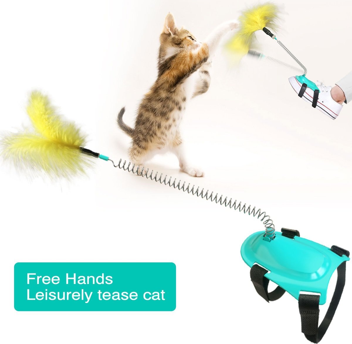 EYS Handsfree Teaser Wand Cat Toy， Blue