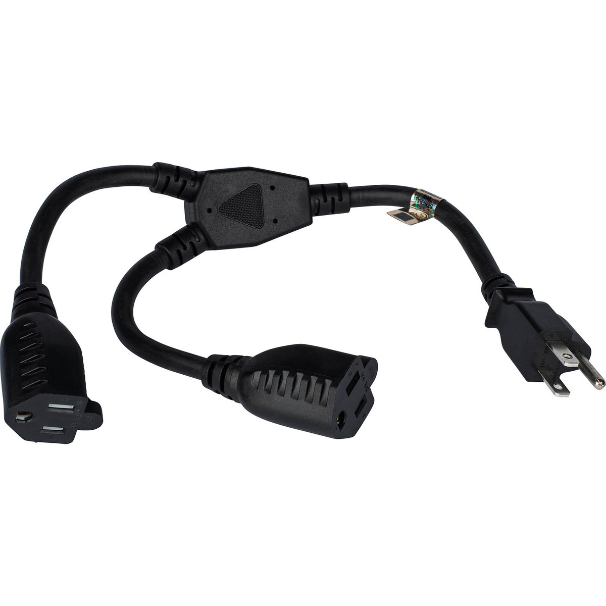 1 ft. Dual Outlet Saver Black NEMA 5-15P to 5-15R 16/3 Power Splitter