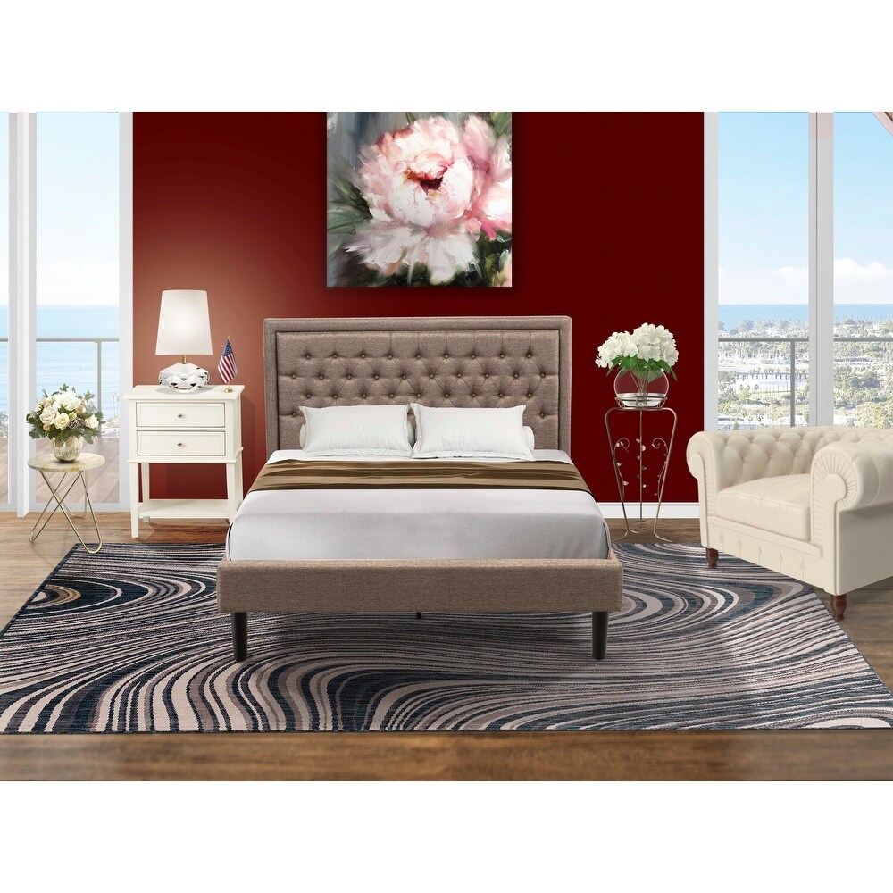 East West Furniture Queen Bedroom Set   Queen Bed Dark Khaki Headboard with Night Stand   Black Finish Legs(Pieces Option)