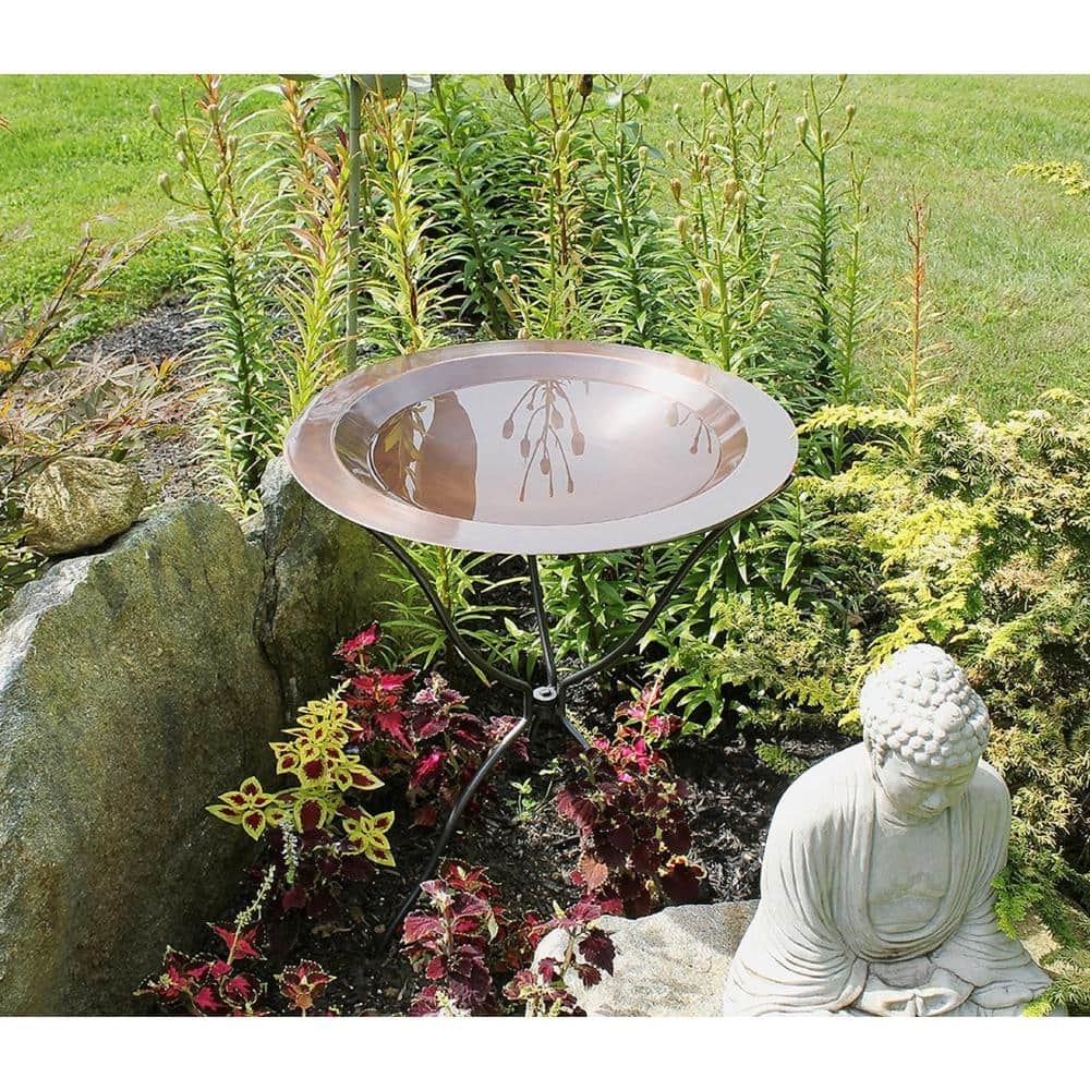 ACHLA DESIGNS 24 in. Dia Antique Copper Plated Large Brass Classic Birdbath with Shallow Rimmed Bowl CBB-01