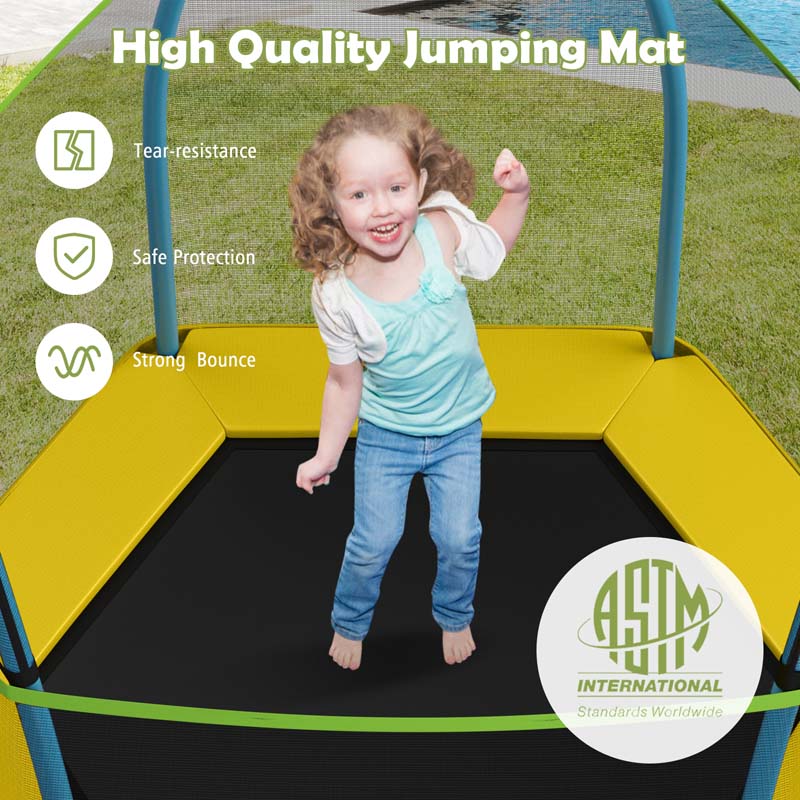 7 FT ASTM Certified Kids Trampoline Recreational Bounce Jumper with Safety Enclosure Net