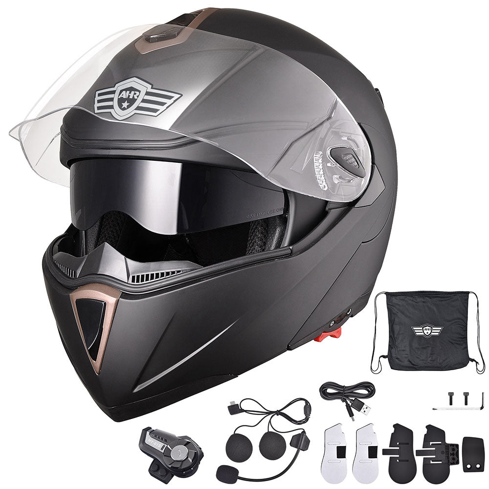 AHR Bluetooth Helmet DOT Full Face Intercom Black