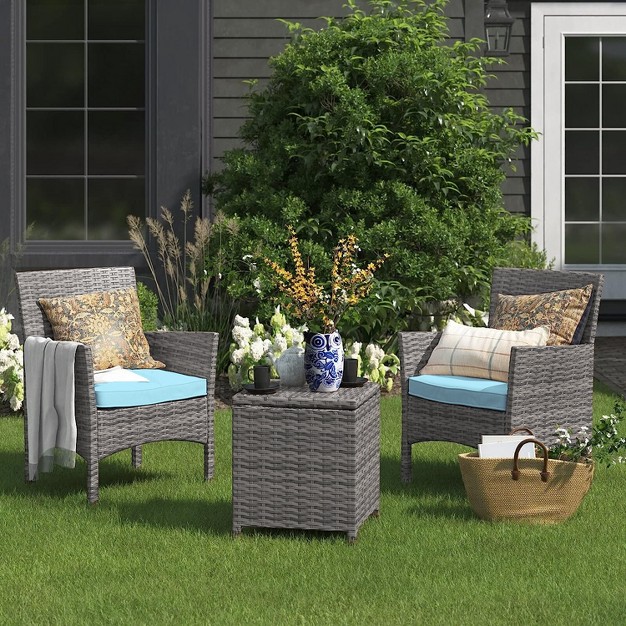 Barton 3pcs Outdoor Patio Set 2 Seating Group With Square Table Aqua brown