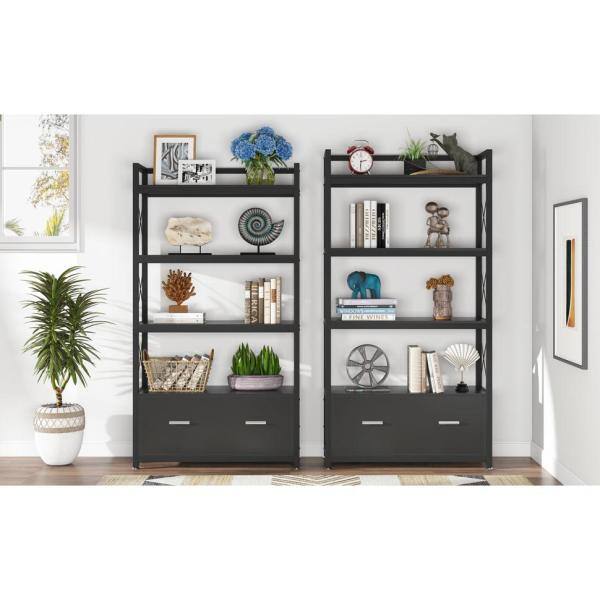 BYBLIGHT Atencio Black File Cabinet with Drawer and Open Storage Shelves Bookcase for Letter SizeA4 Size Lateral BB-C0646DT