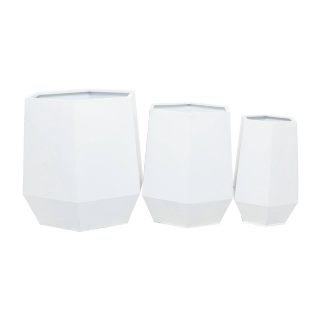 Wide 3pc Planters Modern Metal Pots White Cosmoliving By Cosmopolitan