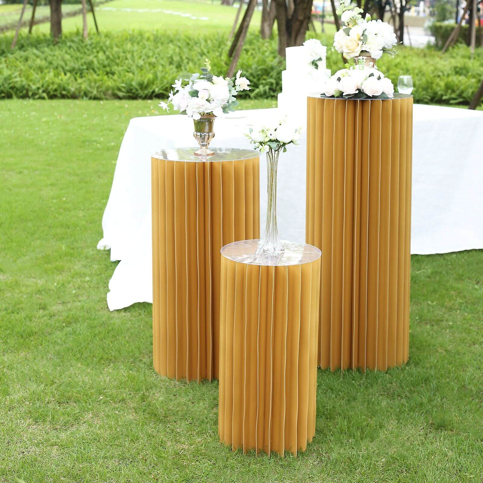 Gold Cylinder Pillar Pedestal Stand, Display Column Stand With Top Plate 24