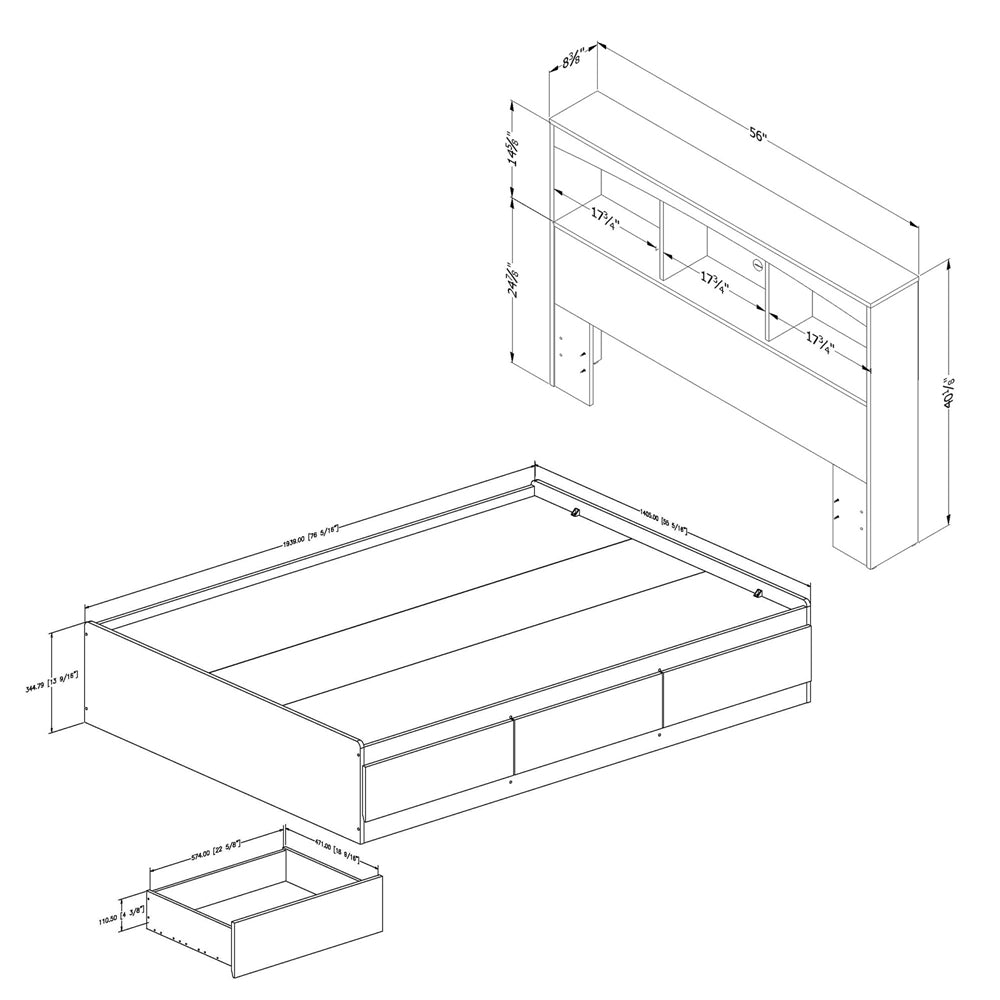 Full Mates Bed with Bookcase Headboard in Pure White