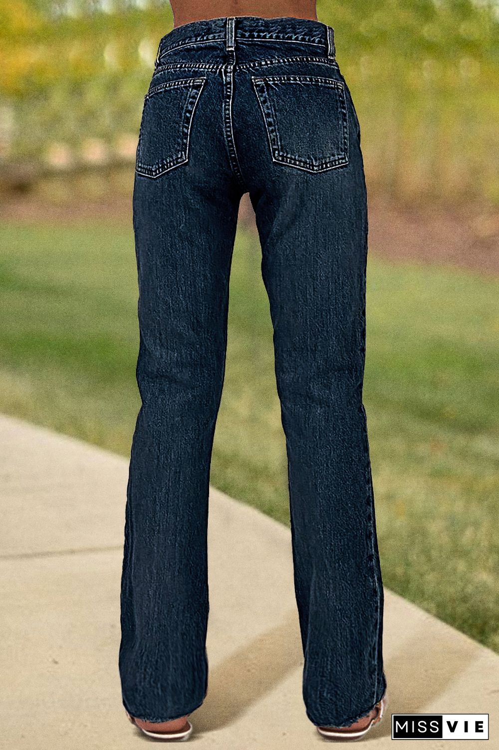 Button Fly Mid Waist Straight Leg Jeans