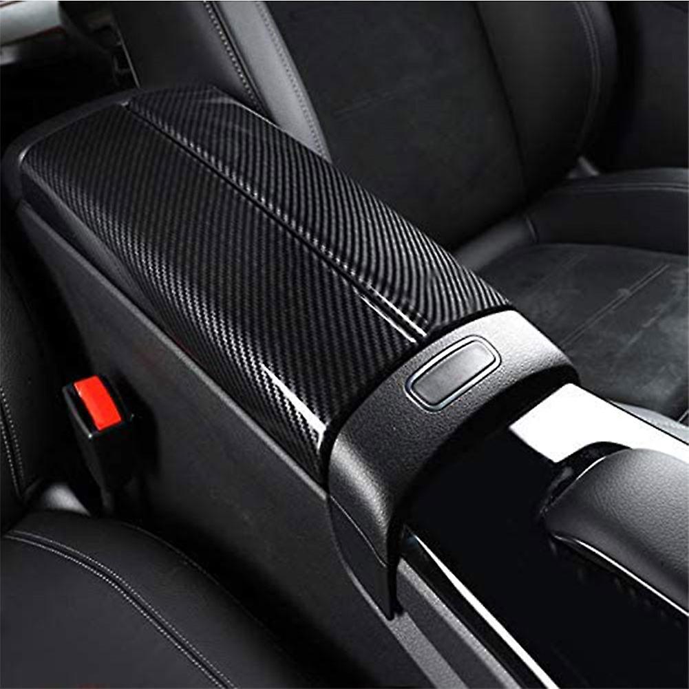 2pcs Car Armrest Cover Carbon Fiber Design Central Control Box Armrest Abs Decorative Frame Black For 2020-2021 Mercedes-benz Cla C118 W118