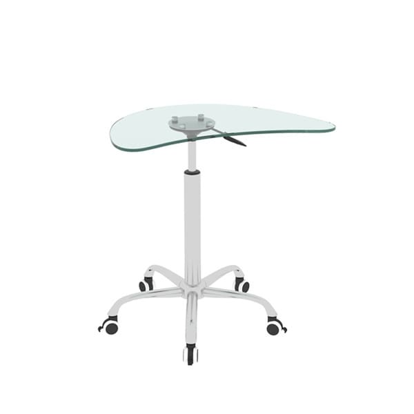 Adjustable Height Tempered Glass Desk Table with Lockable Wheels