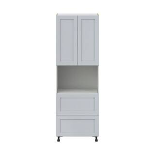 J COLLECTION Cumberland Light Gray Shaker Assembled Pantry Micro Kitchen Cabinet with 2 Drawers (30 in. W x 89.5 in. H x 24 in. D) DSTM2D3089.5-CL