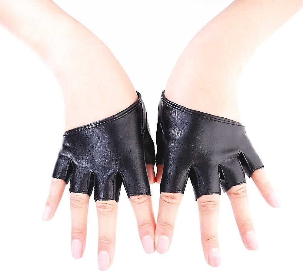 Women Half Palm Half Finger Pu Leather Dancing Punk Gloves