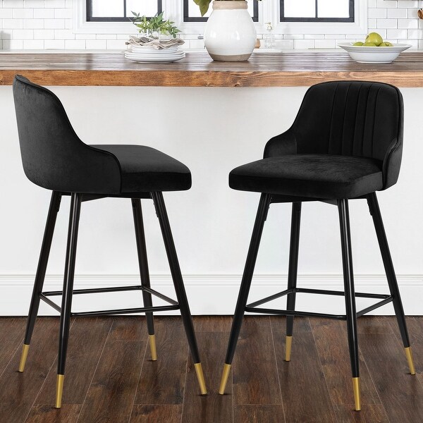 Velvet Upholstered Swivel Bar Stool or Counter Stool with Low Back (Set of 2)