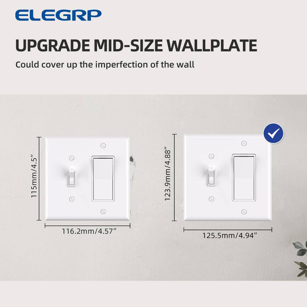 ELEGRP 2 Gang Midsize 1-Toggle1-DecoratorRocker Wall Plate White (10-Pack) 3051M-WH10