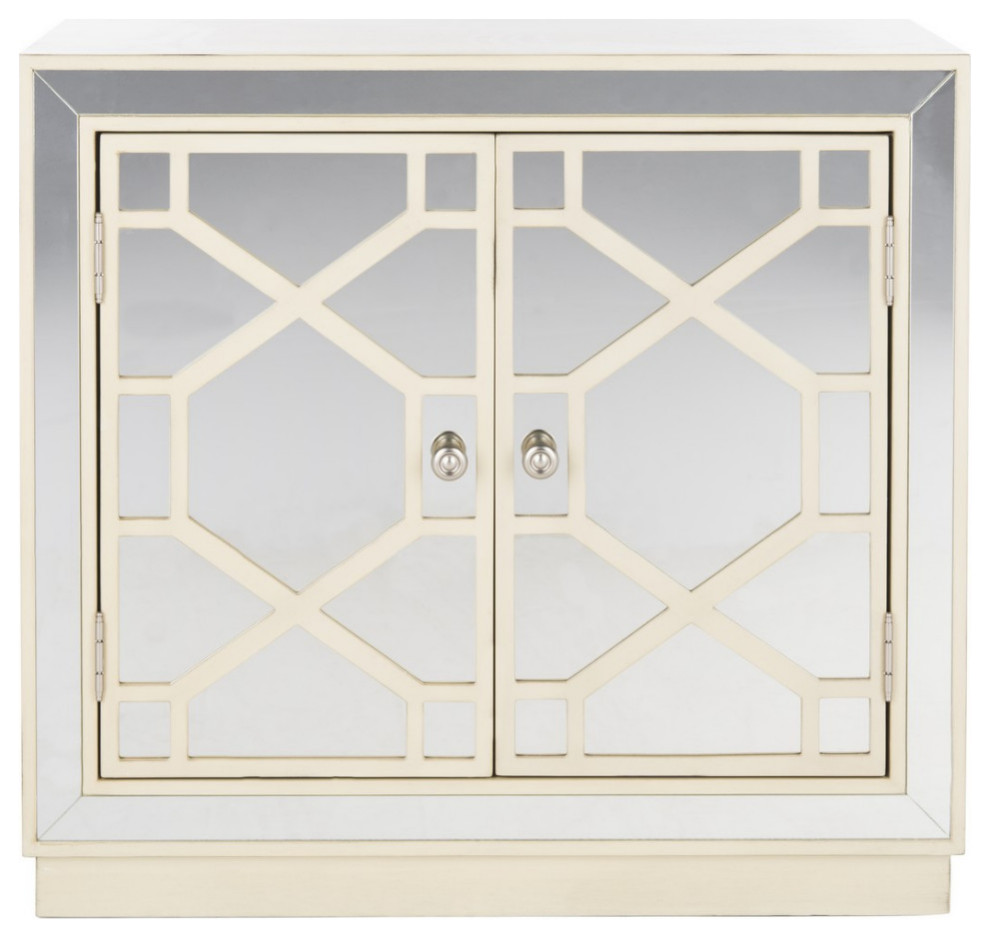 Piper 2 Door Chest Antique Beige/ Nickel Mirror   Transitional   Accent Chests And Cabinets   by Virgil Stanis Design  Houzz