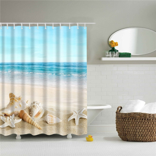 Seaside Scenery  3d Printed Shower Curtains Set Polyester  Fabric Waterproof  High Quality Bath Curtain Bathroom Screen Curtain