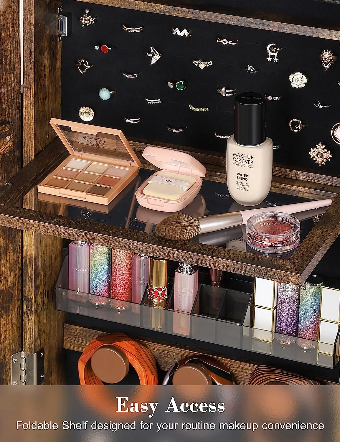 ⭐️360° Swivel Jewelry Cabinet with Lights - 🌟Touch Screen Vanity Mirror 🌟