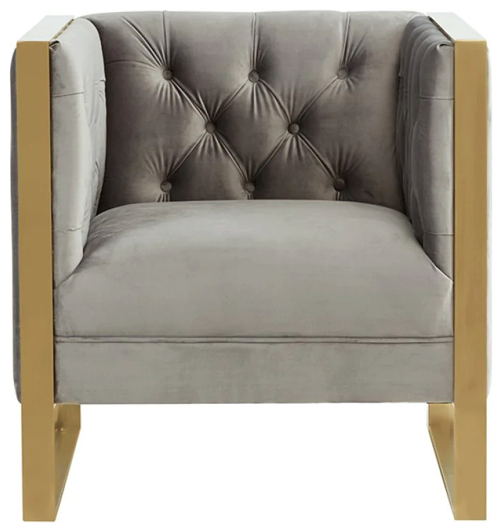 Arthur Modern Gray Velvet  ampGold Accent Chair   Contemporary   Armchairs And Accent Chairs   by V.S.D Furniture  Houzz