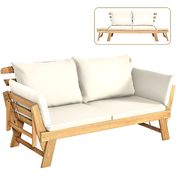 Costway Patio Convertible Sofa Daybed Solid Wood Adjustable Thick