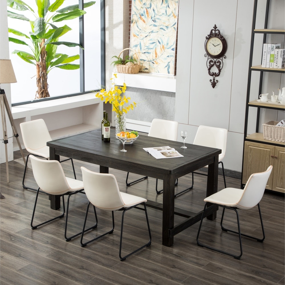 Roundhill Furniture Lotusville 7 piece Black Dining Table and Faux Leather Chairs Set