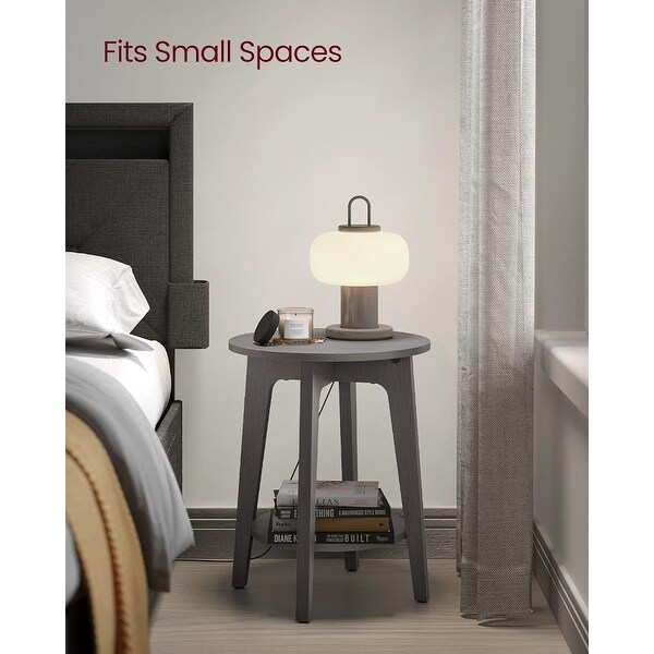 Round Side Table with Lower Shelf，End Table for Small Spaces