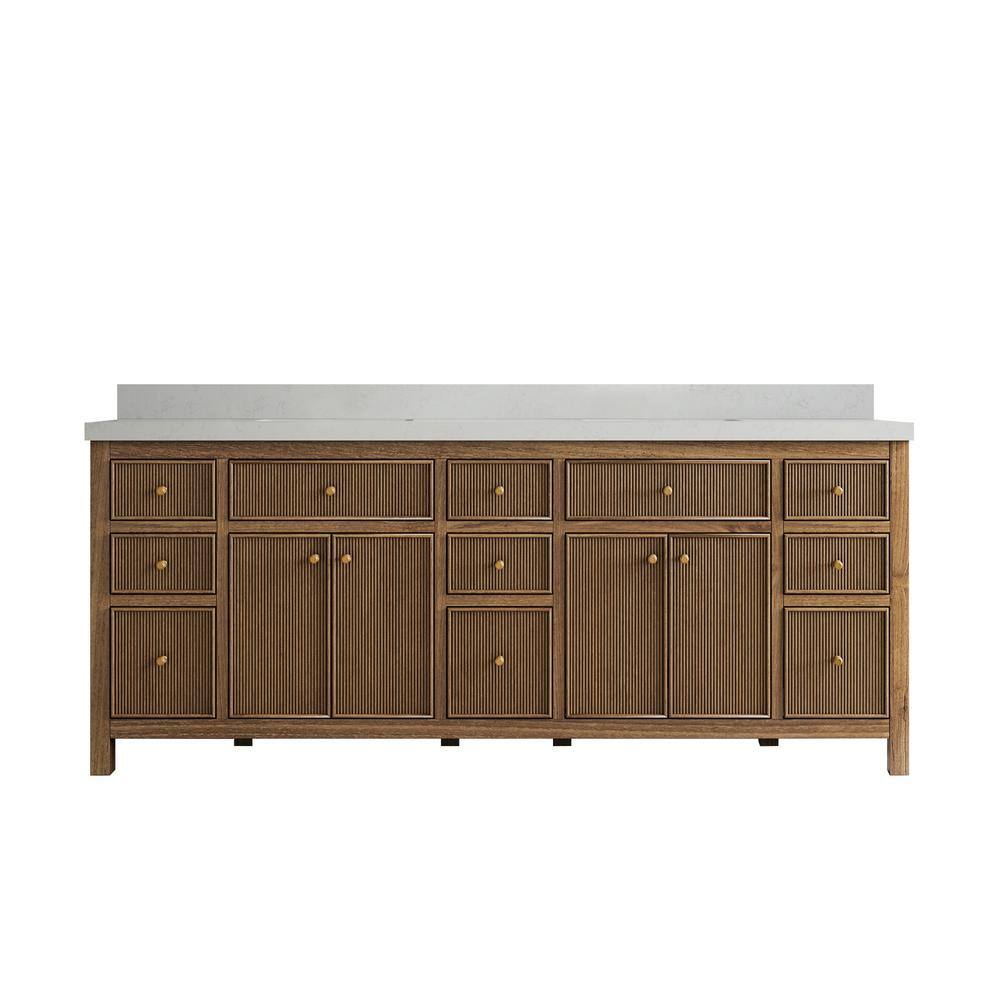 Willow Collections Sonoma Teak 84 in. W x 22 in. D x 36 in. H Double Sink Bath Vanity in Dark Teak with 2