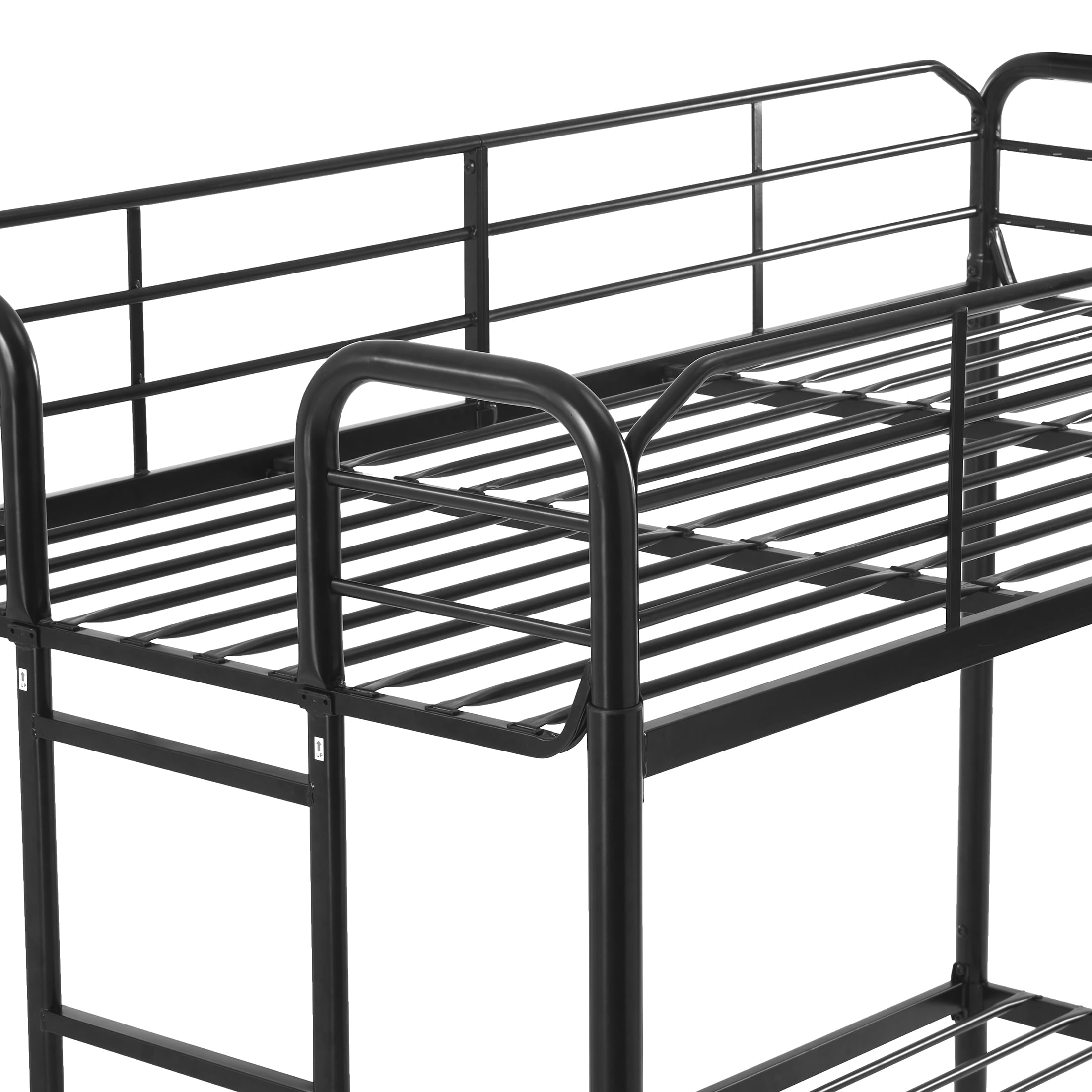 Your Zone Twin Over Twin Metal Bunk Bed with Ladder for Kids Bedroom, Black