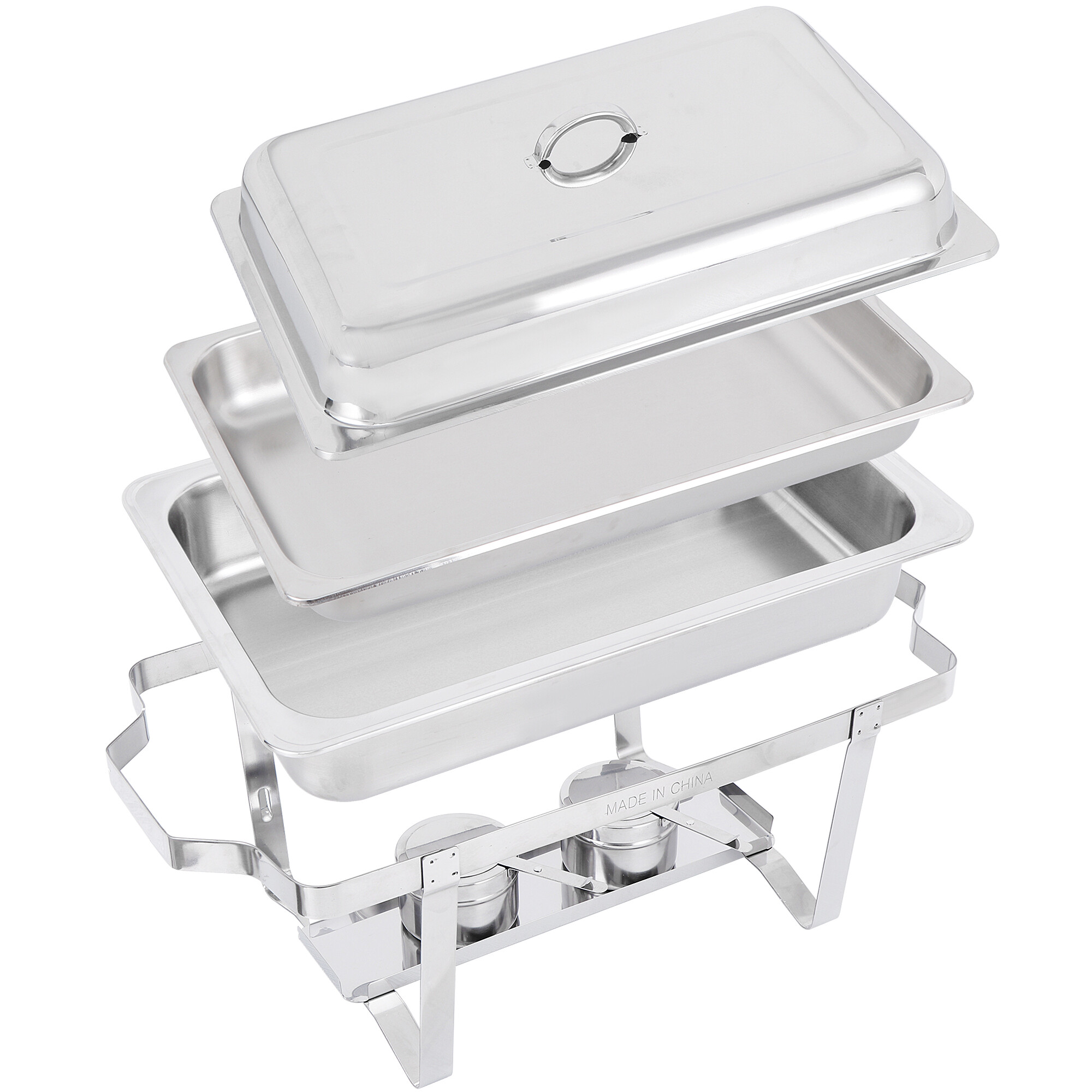 HomGarden 4 Pack 8QT Full Size Chafing Dish， Stainless Steel Chafer Buffet Set W/Fuel Holders， Silver